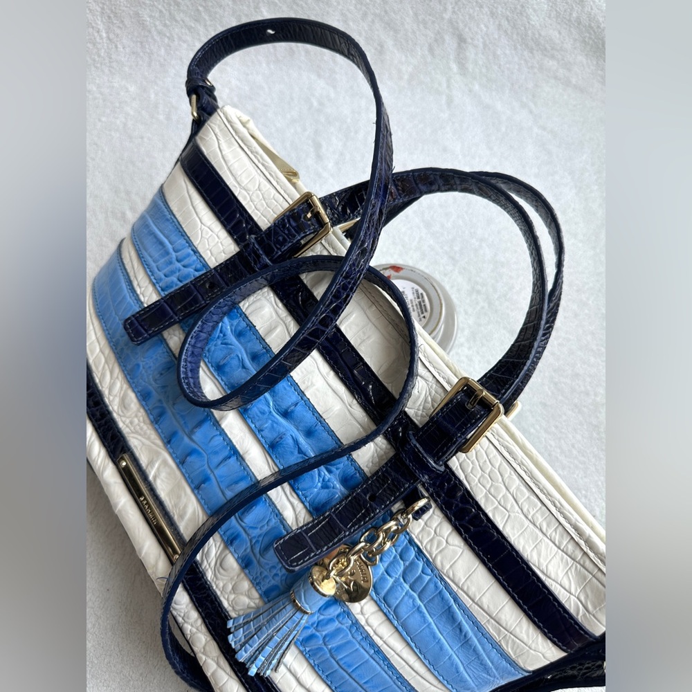 Brahmin Asher Tote‎ Regatta Vineyard NWOT Blue White Leather Handbag - Picture 12 of 12